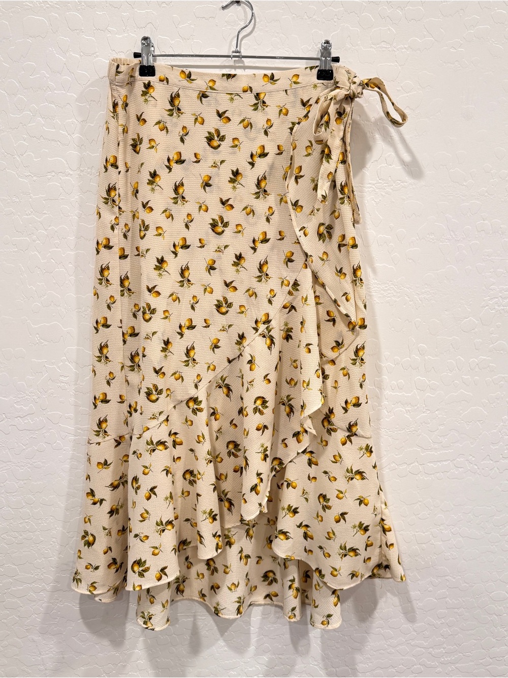 Max Studio Lemon Faux Wrap Midi Skirt Womens Large Ruffle Front Cottagecore